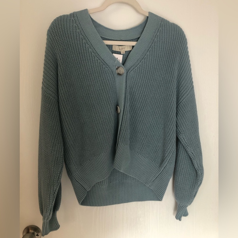 NWT ✨ LOFT Slouchy V-Neck Blue Cardigan | Size Small